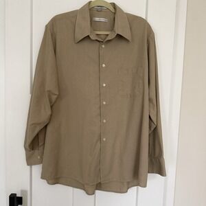 Geoffrey Beene Mens Tan Dress Shirt  17 34/35 ‎ Long Sleeve Wrinkle Free